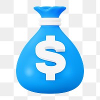 PNG 3D blue money bag, element illustration, transparent background