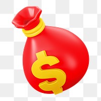 PNG 3D red money bag, element illustration, transparent background