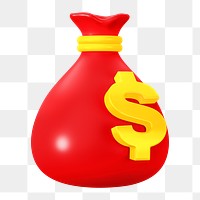 PNG 3D red money bag, element illustration, transparent background