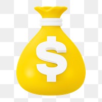 PNG 3D yellow money bag, element illustration, transparent background