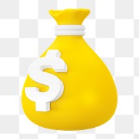 PNG 3D yellow money bag, element illustration, transparent background