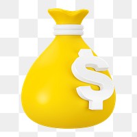 PNG 3D yellow money bag, element illustration, transparent background