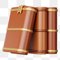Brown stacked books png 3D education element, transparent background