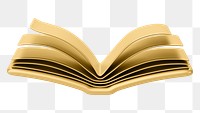 Gold  open book png 3D education element, transparent background