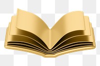 Gold  open book png 3D education element, transparent background