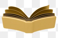 Gold  open book png 3D education element, transparent background