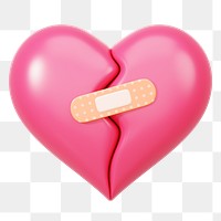 Pink bandaged heart png 3D element, transparent background