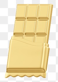 Gold chocolate bar png food, 3D illustration, transparent background