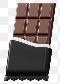 Dark chocolate bar png food, 3D illustration, transparent background