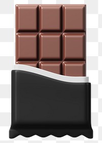 Dark chocolate bar png food, 3D illustration, transparent background