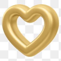 Metallic golden heart png 3D element, transparent background