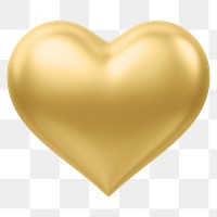 Metallic golden heart png 3D element, transparent background