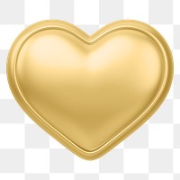 Metallic golden heart png 3D element, transparent background