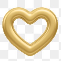 Metallic golden heart png 3D element, transparent background