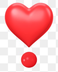 Red exclamation heart png emoticon 3D element, transparent background