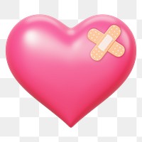 Pink bandaged heart png 3D element, transparent background