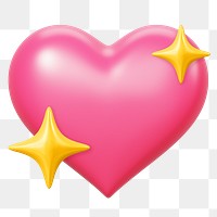Pink sparkly heart png emoticon 3D element, transparent background