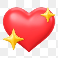 Red sparkly heart png emoticon 3D element, transparent background