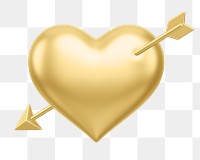 Golden arrow png through heart, transparent background