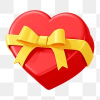 Red heart box png, 3D Valentine's gift, transparent background