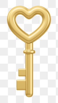 Gold heart key png Valentine's 3D element, transparent background