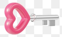 Pink heart key png Valentine's 3D element, transparent background