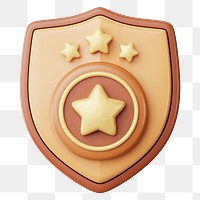 Brown police badge png 3D element, transparent background