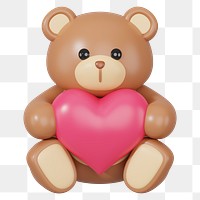 Teddy bear holding heart png 3D Valentine's illustration, transparent background