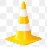 PNG 3D yellow traffic cone, element illustration, transparent background