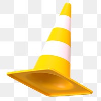 PNG 3D yellow traffic cone, element illustration, transparent background