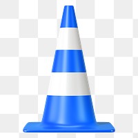 PNG 3D blue traffic cone, element illustration, transparent background