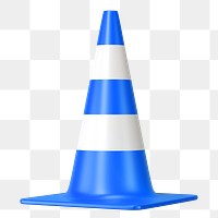 PNG 3D blue traffic cone, element illustration, transparent background