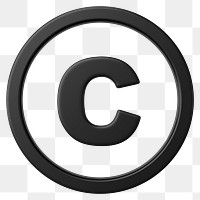 Black copyright png symbol 3D, transparent background