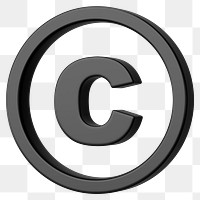 Black copyright png symbol 3D, transparent background