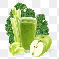 Green cold-pressed juice png sticker, transparent background