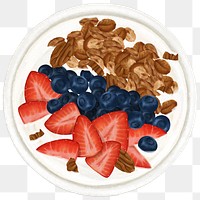 Strawberry smoothie bowl png food sticker, transparent background