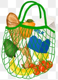 Healthy grocery bag png sticker, transparent background