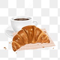 Croissant & coffee png, breakfast food, transparent background