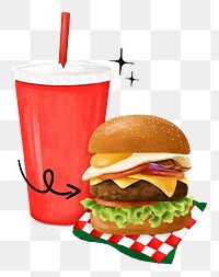 Cheeseburger set png food sticker, transparent background