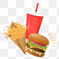 Burger and fries png food sticker, transparent background