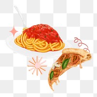 Spaghetti and pizza png food illustration, transparent background