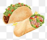 Taco and wrap png food illustration, transparent background