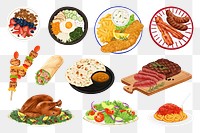 Famous international dishes png, food illustration set9589292