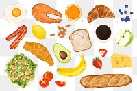 Healthy breakfast food png, pastry illustration set, transparent background