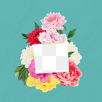 Note paper png frame, flower bouquet collage, transparent design