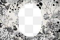 Aesthetic vintage png flower frame, black and white, transparent design