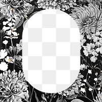 Aesthetic vintage png flower frame, black and white, transparent design