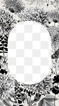 Aesthetic vintage png flower frame, black and white, transparent design