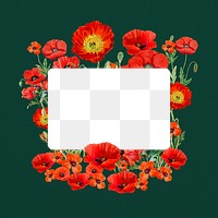 Note paper png frame, poppy flowers collage, transparent design