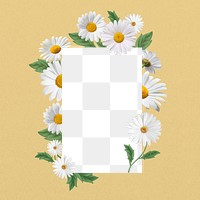 White daisy flower png frame, aesthetic botanical collage, transparent design